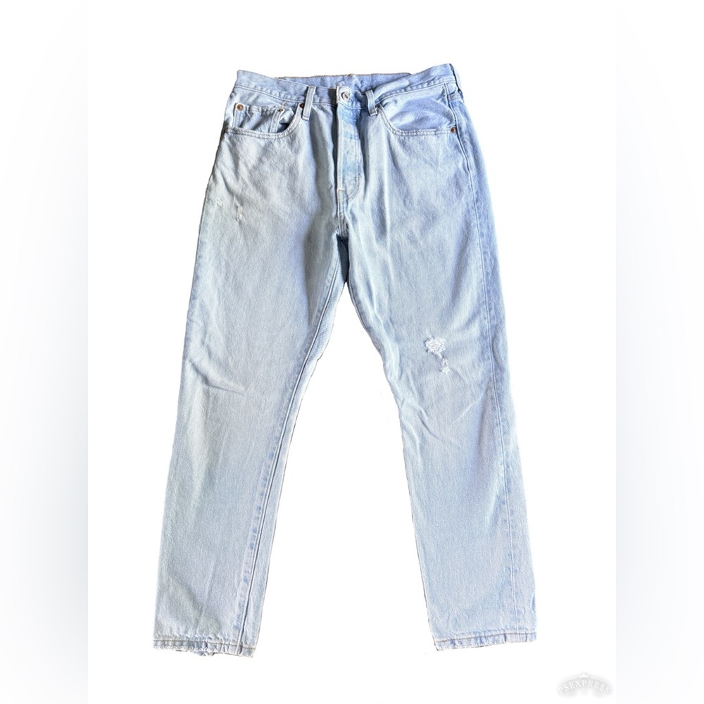 Levi's 501 Ripped Distressed Blue Wash Women’s Straight Leg Jeans